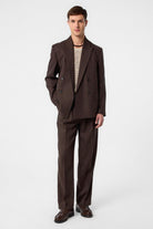 Antioch-Kahve Relax Fit Keten Karışımlı Erkek Blazer Ceket-Blazer Ceket-2-fleurdirect.live