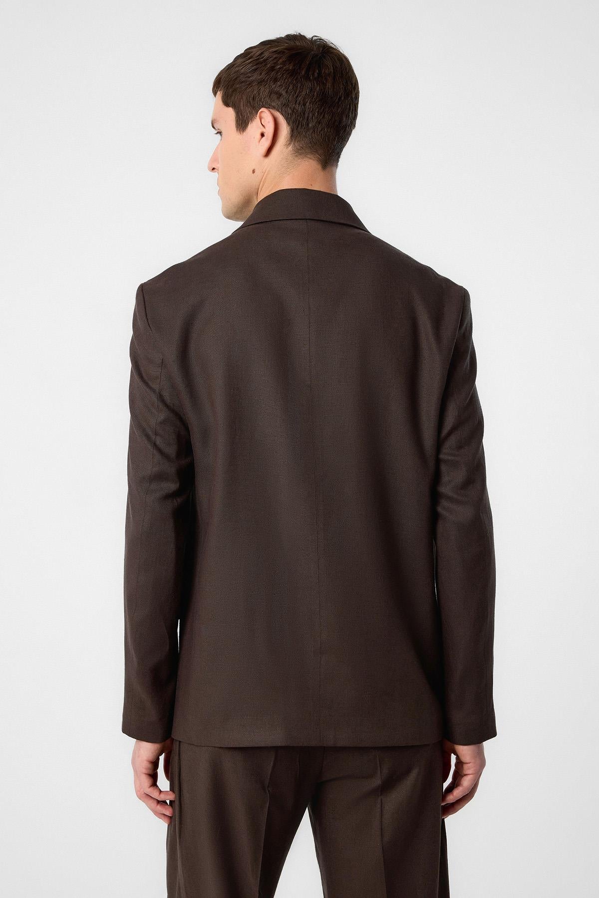 Antioch-Kahve Relax Fit Keten Karışımlı Erkek Blazer Ceket-Blazer Ceket-4-fleurdirect.live