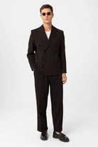 Antioch Koyu Kahve Relax Fit Kruvaze Erkek Blazer Ceket