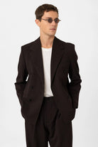 Antioch Koyu Kahve Relax Fit Kruvaze Erkek Blazer Ceket