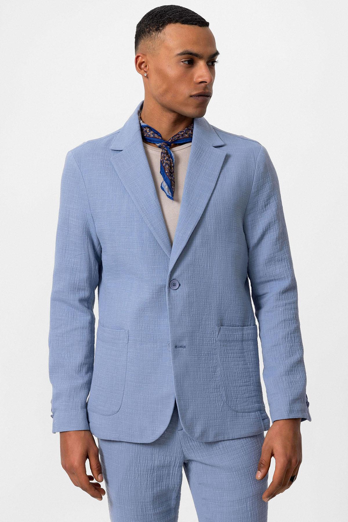 Antioch-Mavi Astarsız Torba Cepli Erkek Blazer Ceket-Blazer Ceket-1-fleurdirect.live