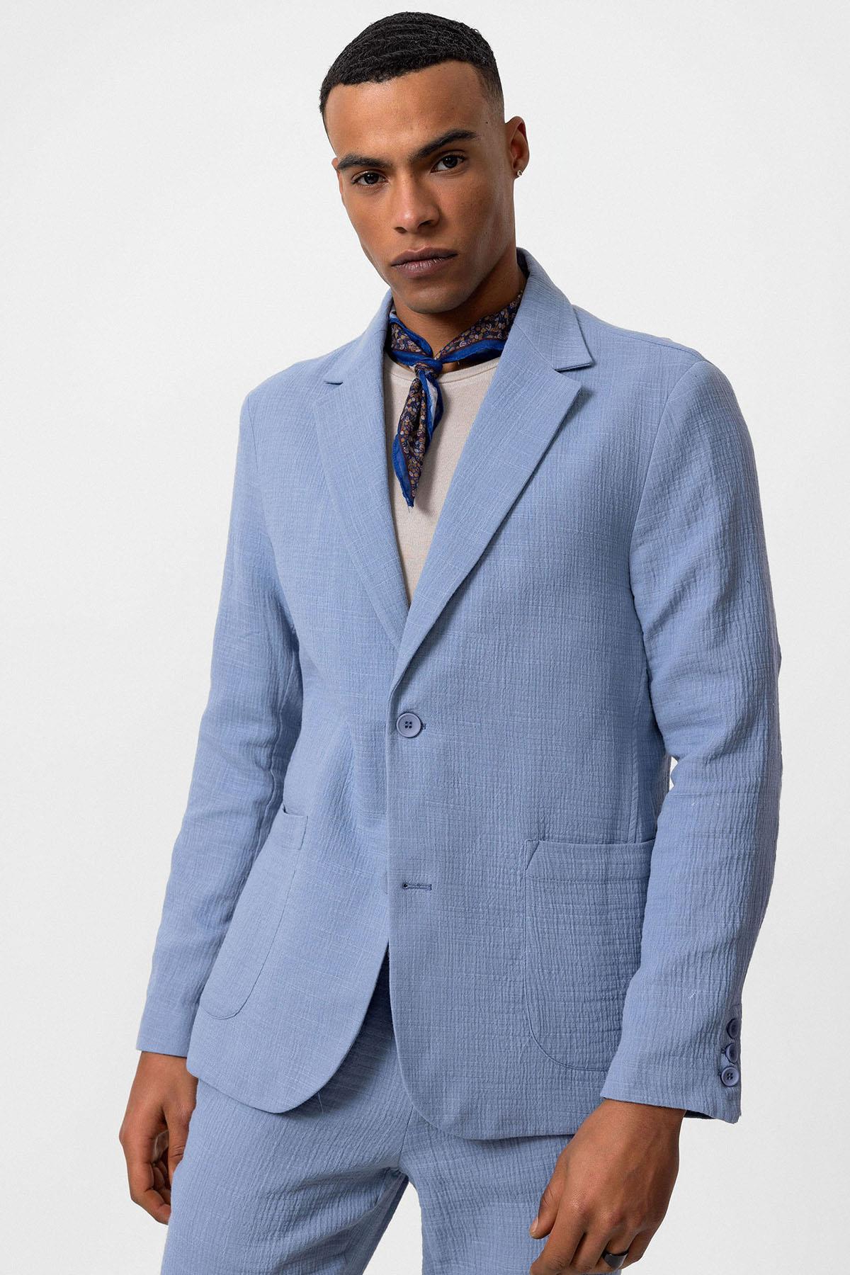 Antioch-Mavi Astarsız Torba Cepli Erkek Blazer Ceket-Blazer Ceket-2-fleurdirect.live