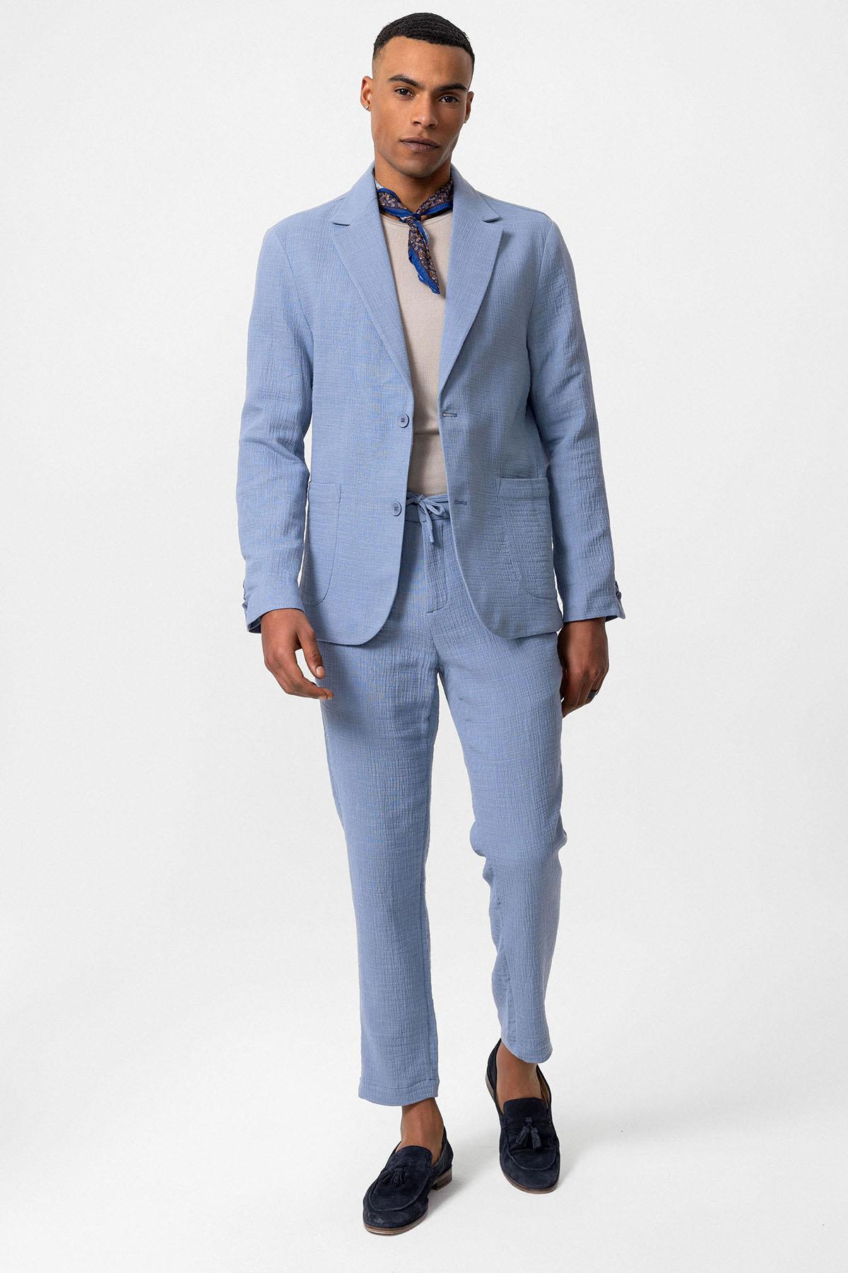 Antioch-Mavi Astarsız Torba Cepli Erkek Blazer Ceket-Blazer Ceket-4-fleurdirect.live