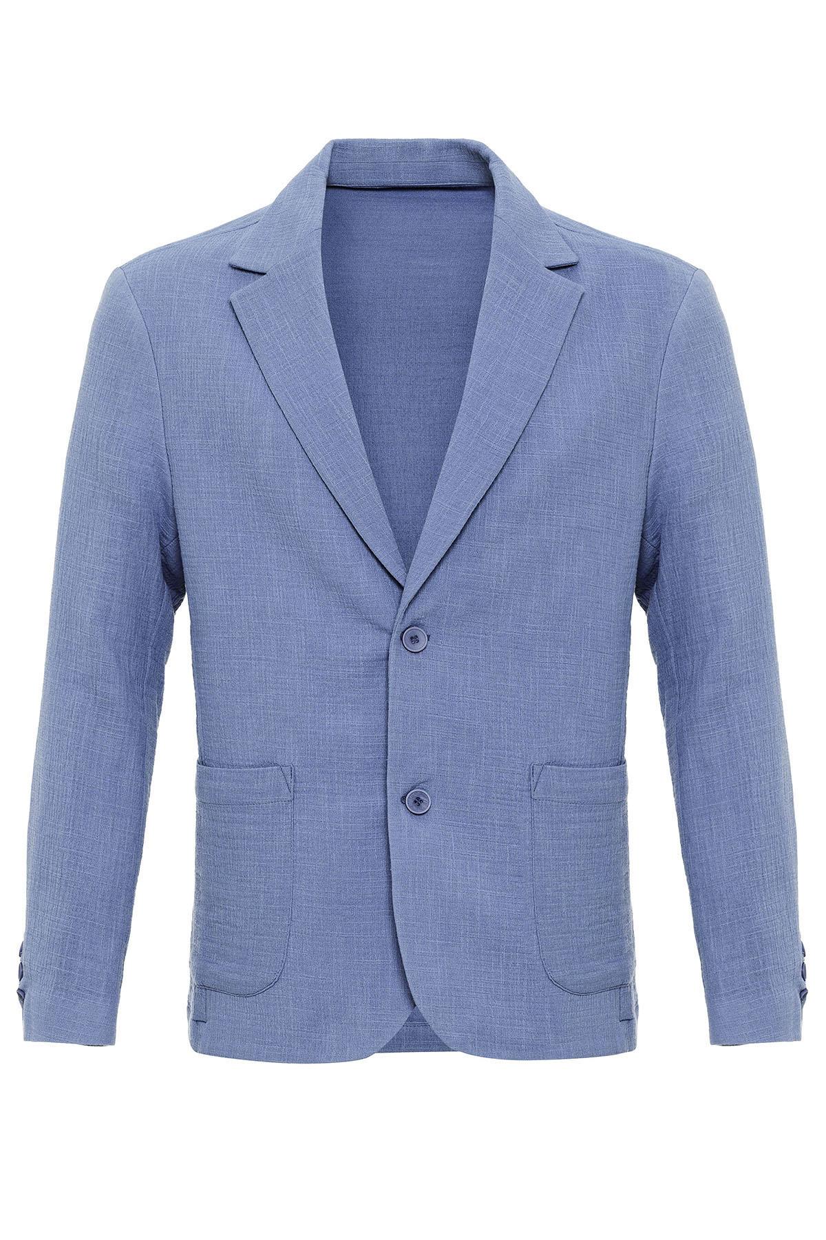 Antioch-Mavi Astarsız Torba Cepli Erkek Blazer Ceket-Blazer Ceket-7-fleurdirect.live