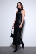 Antioch-Antioch Siyah Saten Halter Kadın Top-Top-1-fleurdirect.live