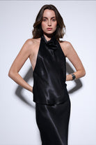 Antioch-Antioch Siyah Saten Halter Kadın Top-Top-3-fleurdirect.live