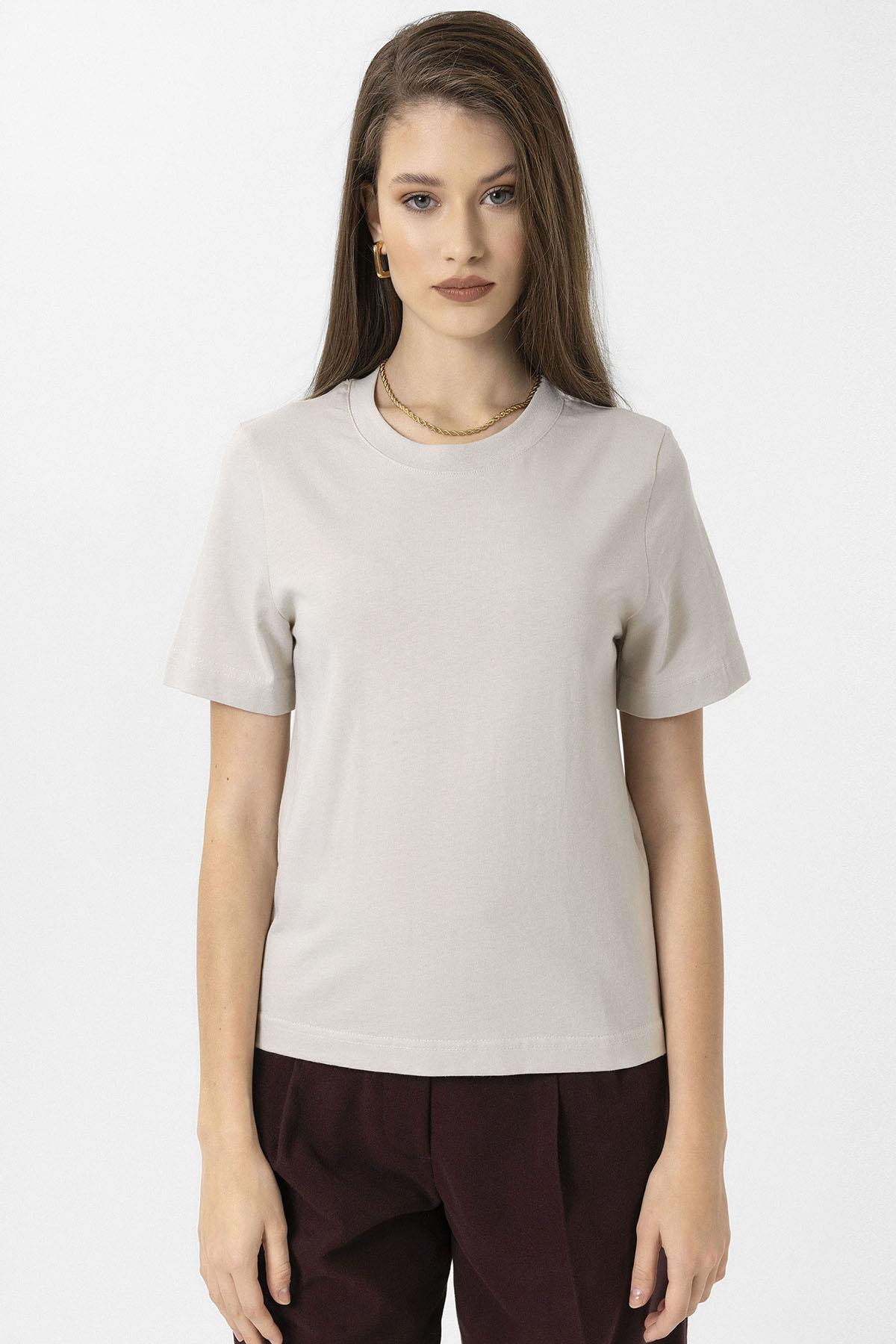 Antioch-Taş Kadın Bisiklet Yaka Basic T Shirt-T-Shirts-1-fleurdirect.live