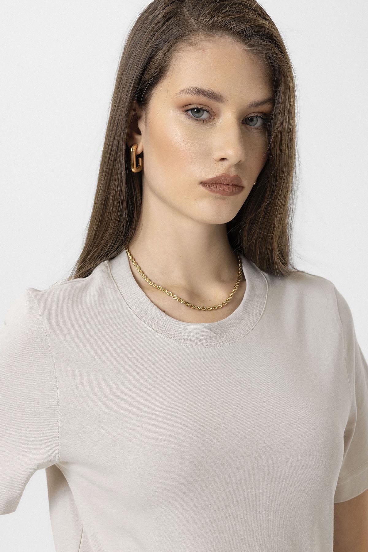 Antioch-Taş Kadın Bisiklet Yaka Basic T Shirt-T-Shirts-4-fleurdirect.live