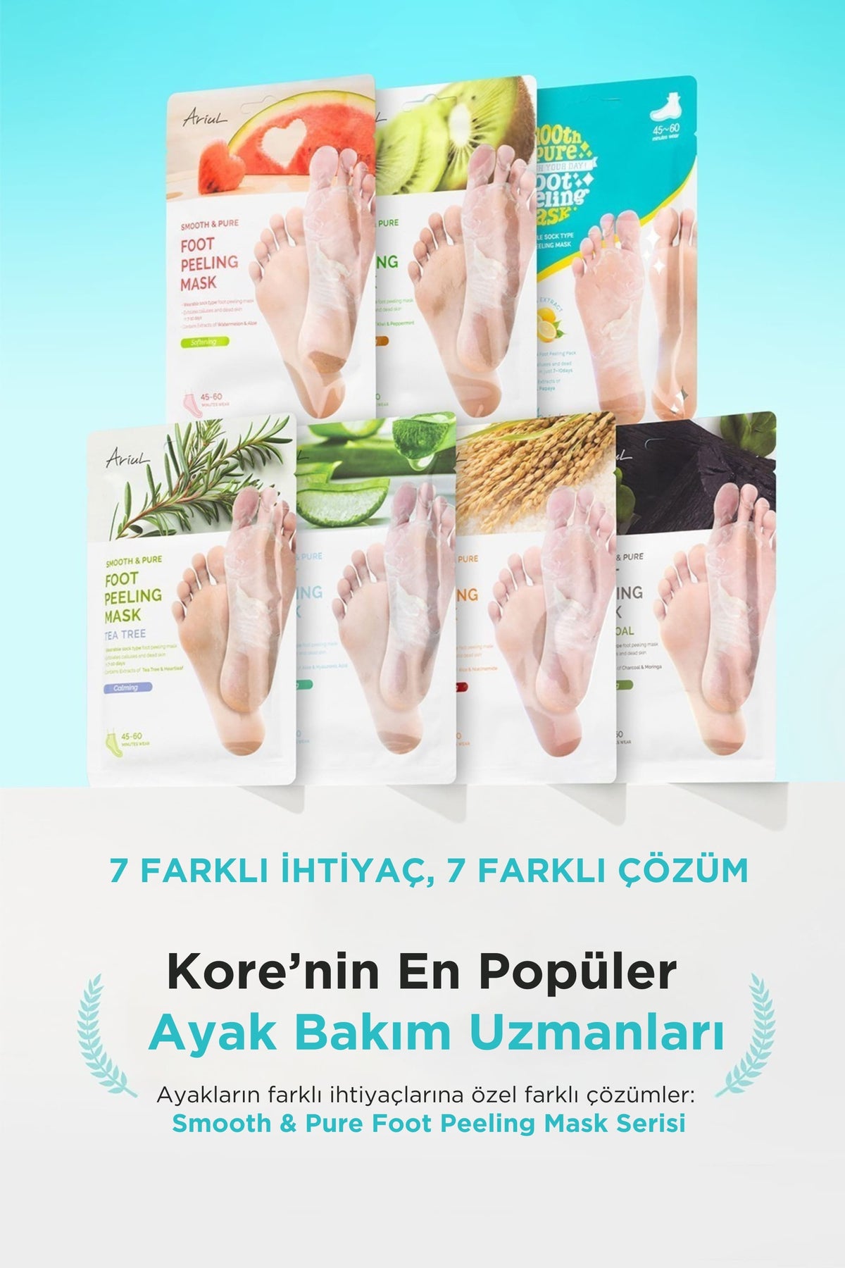 Ariul Smooth & Pure Exfoliating Foot Peeling Mask 2 Pairs - Çorap Tipi Yenileyici & Arındırıcı Ayak Peeling Maskesi 2 Çift (4 Adet)