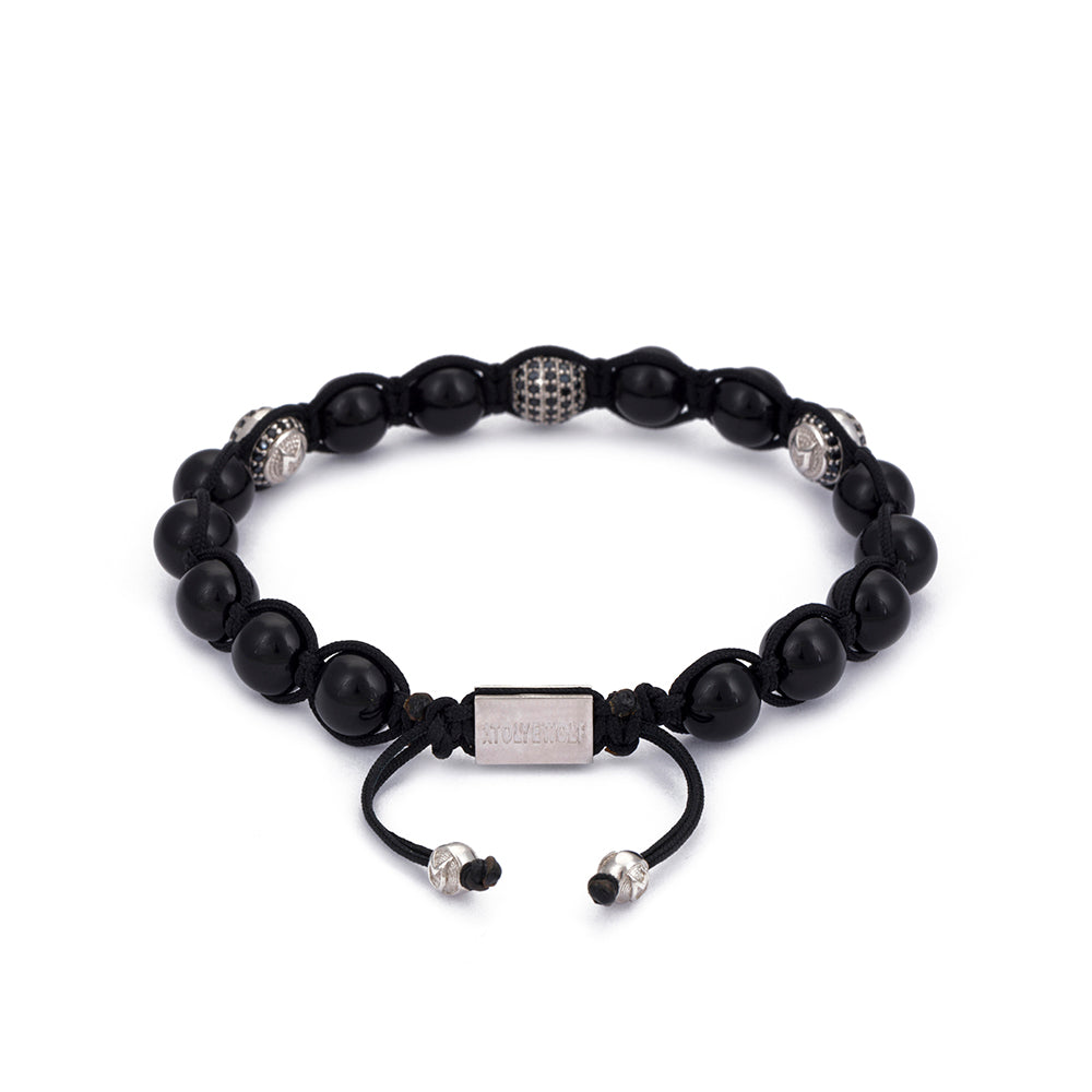 Onyx Shambala Bracelet In Silver