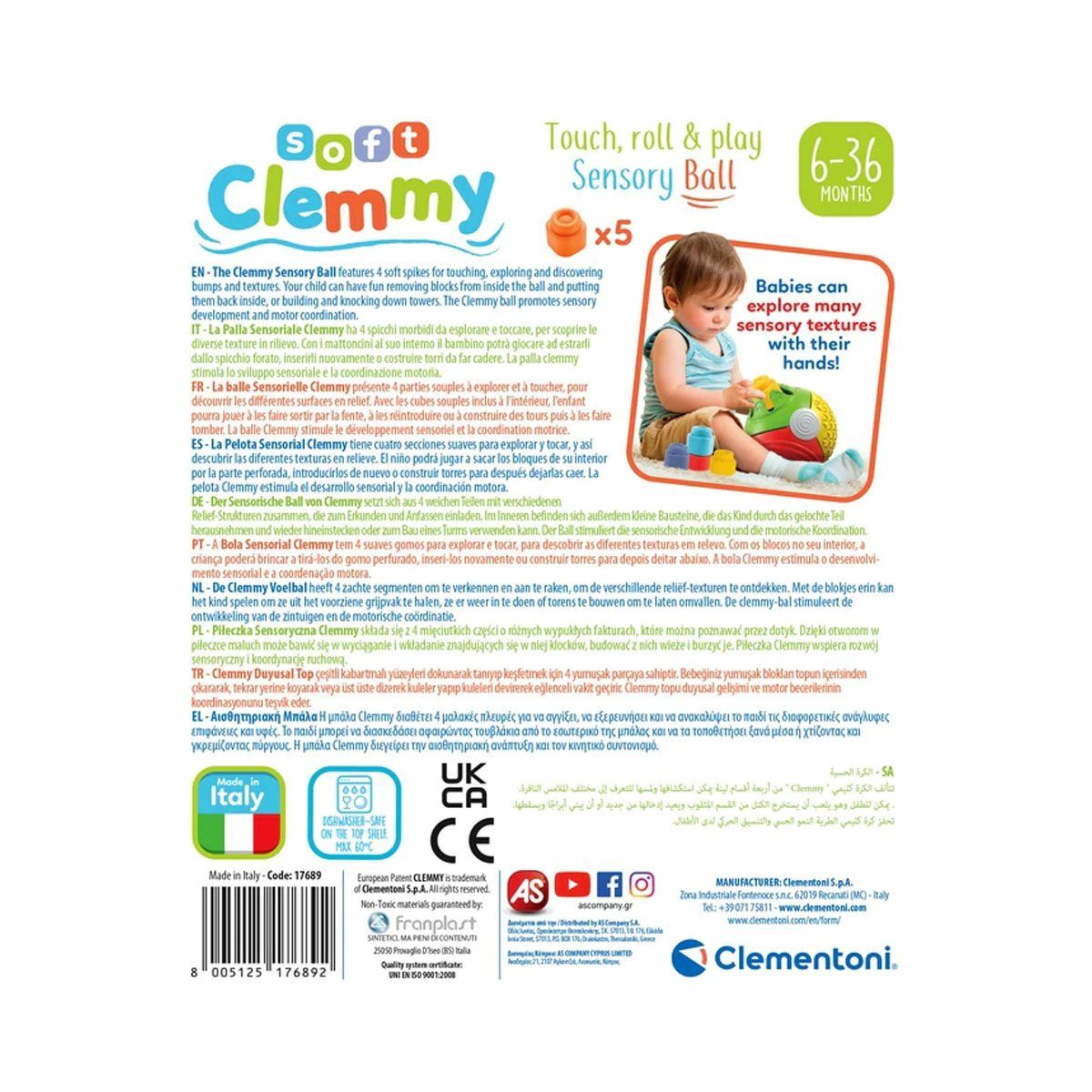 Baby Clementoni-17689 Soft Clemmy Yumuşak Blok Duyusal Top, 5 Parça 6 36 Ay-Bebek Oyuncakları-4-fleurdirect.live