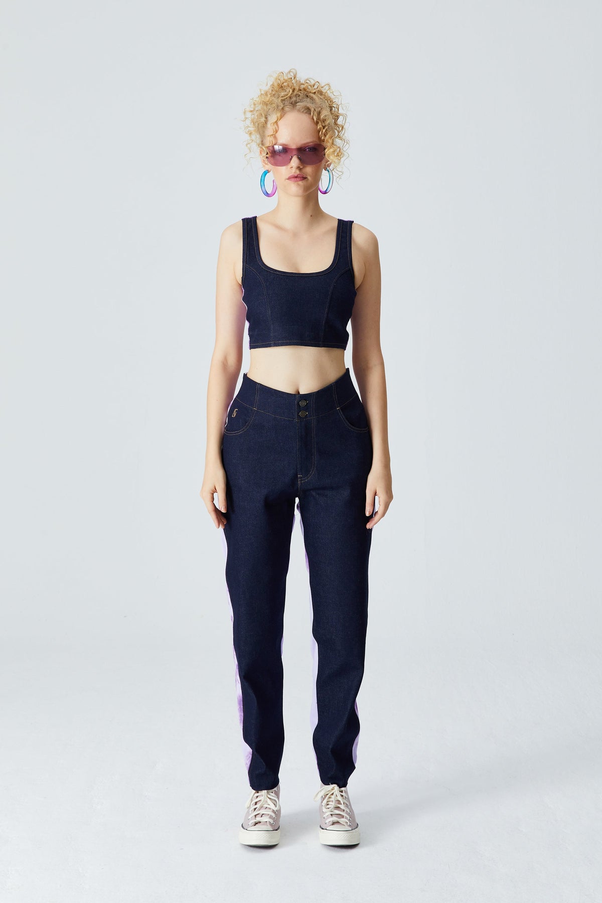 Denim Boyfriend Pantolon - Lacivert/Lila