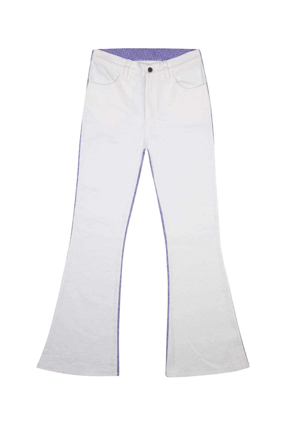 Denim Flare Pantolon - Beyaz/Mor