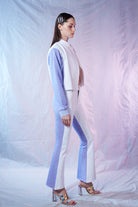 Denim Flare Pantolon - Beyaz/Mor