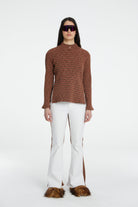 Denim Knit Flare Pantolon - Beyaz/Kiremit