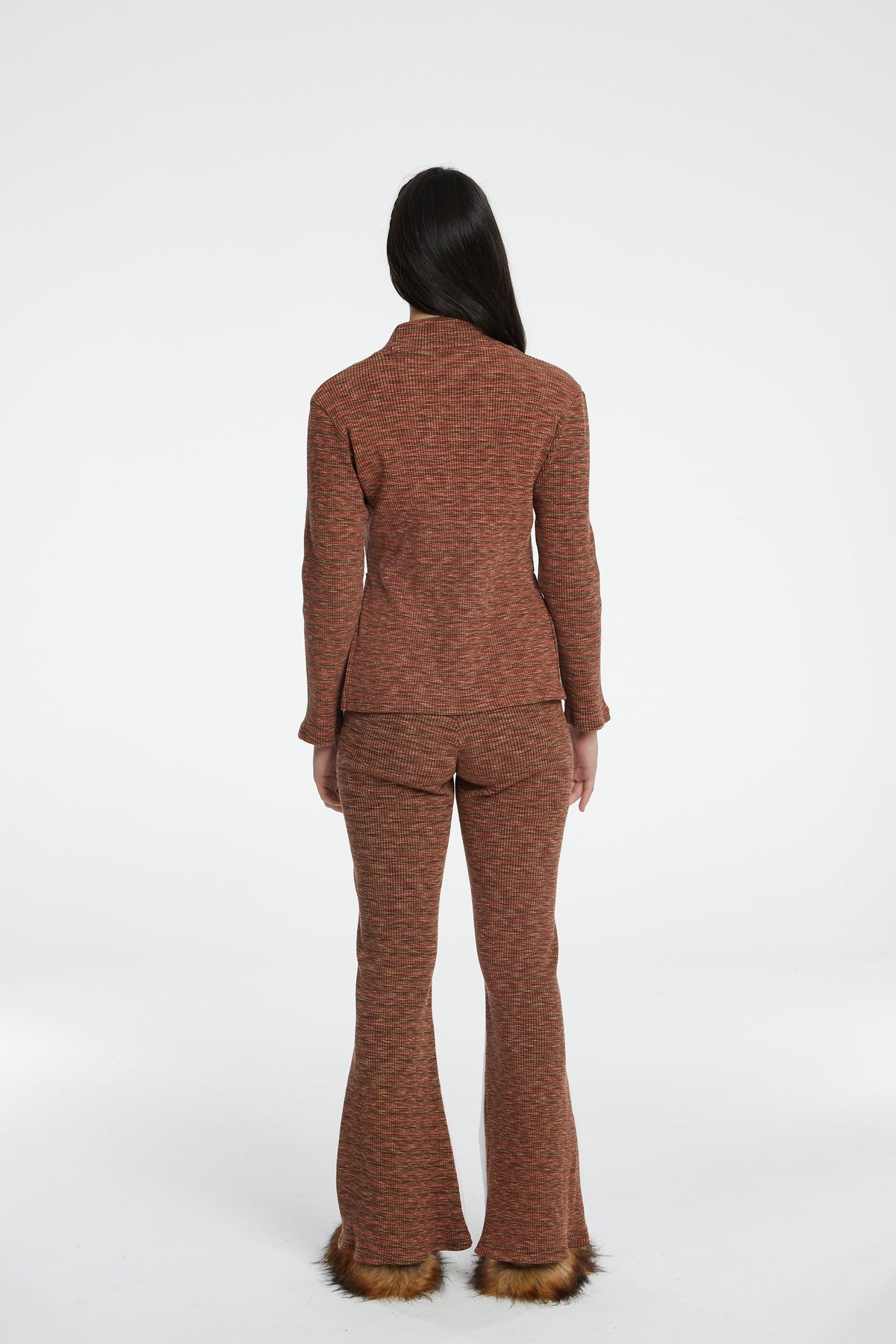 Denim Knit Flare Pantolon - Beyaz/Kiremit