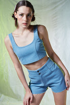 Denim Tank Top -Yeşil/Sarı