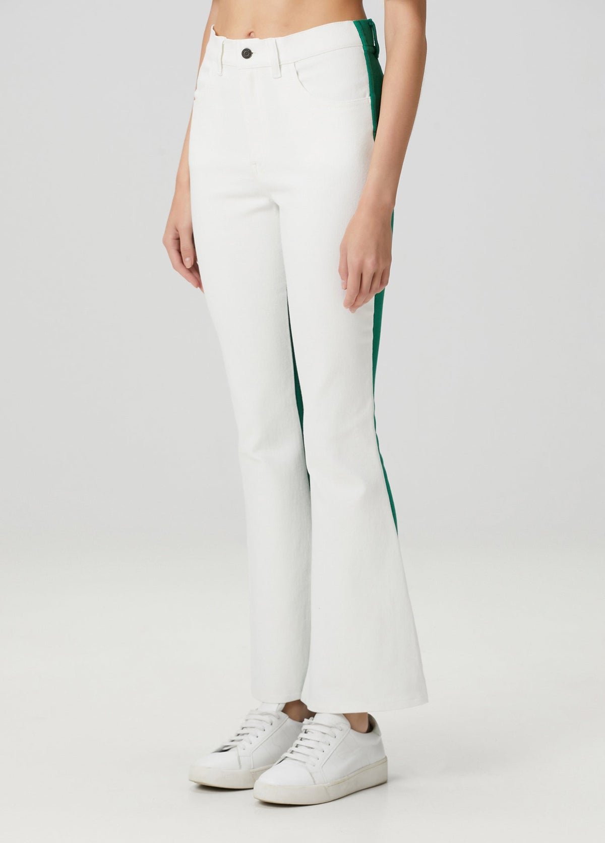 Flare Denim Pantolon - Beyaz/Yeşil