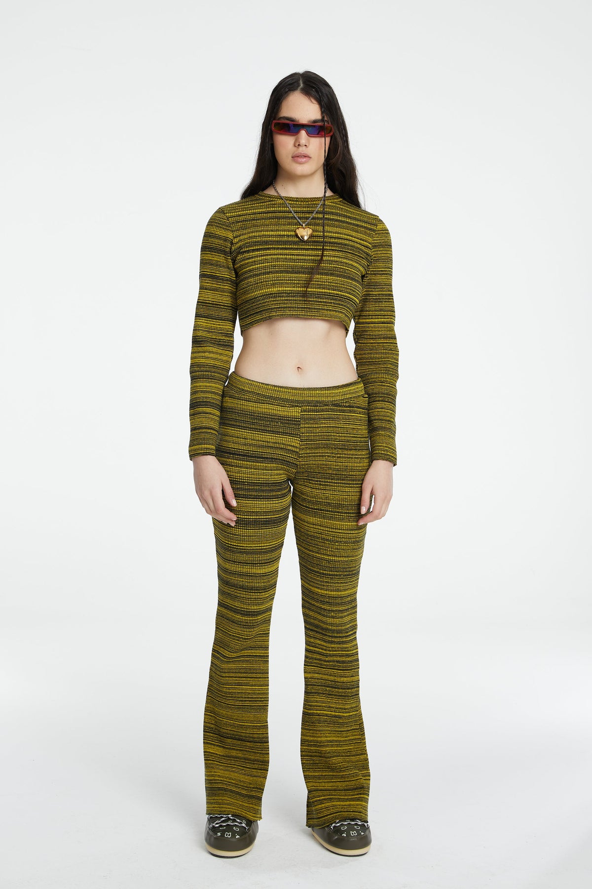 Knit Flare Pantolon - Sarı/Siyah