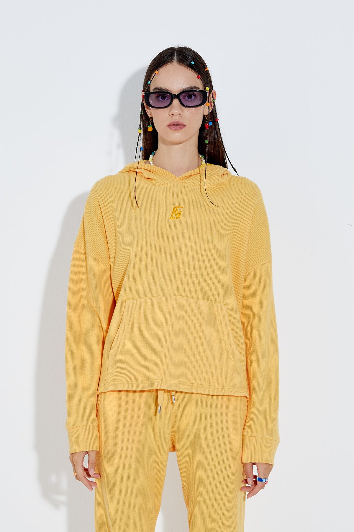 Waffle Oversize Sweatshirt - Sarı