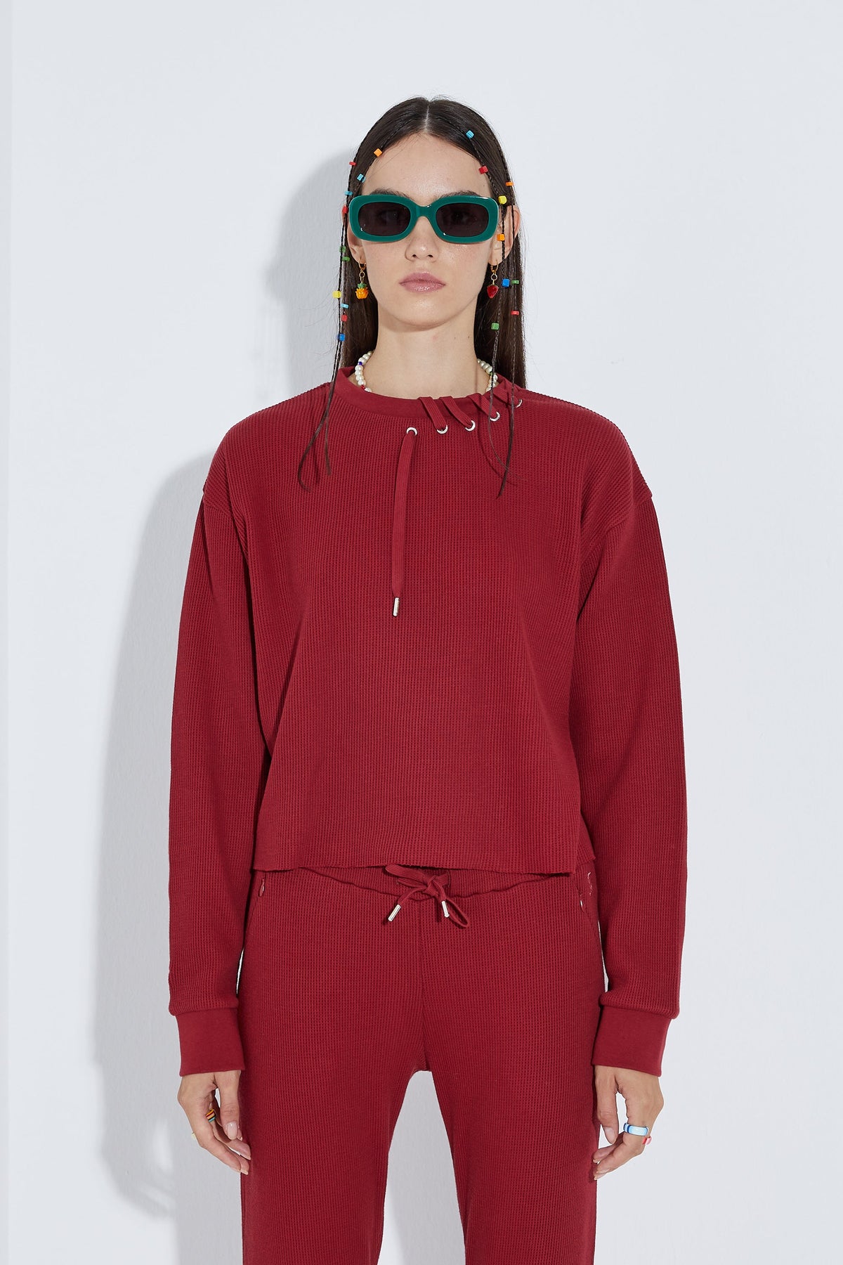 Waffle Sweatshirt - Kırmızı