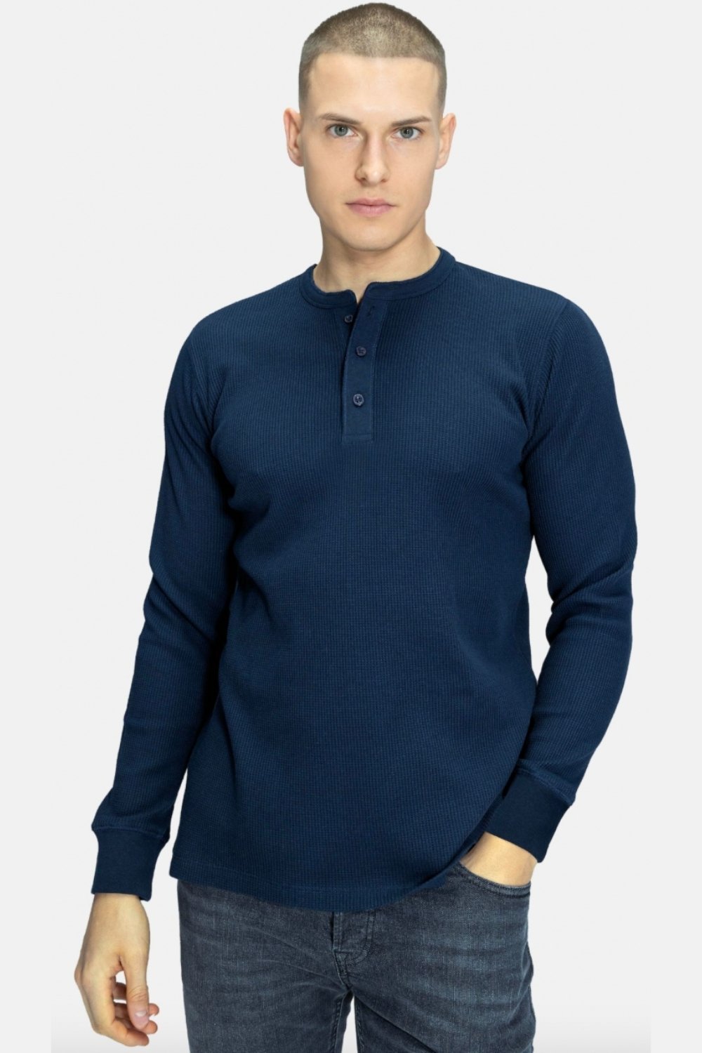 Blinky London-Erkek Henley Uzun Kollu Lacivert T-shirt-T-Shirts-1-fleurdirect.live