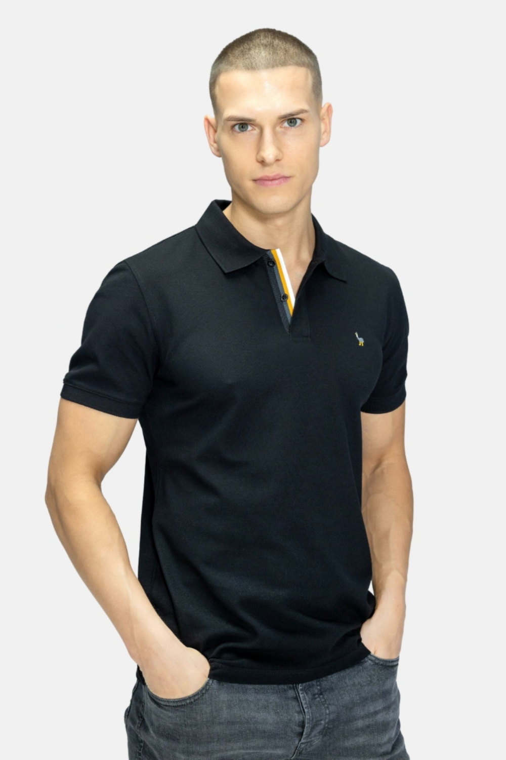 Blinky London-Erkek Merserize Siyah Plaket Şeritli Polo Yaka Pike T-shirt-T-Shirts-2-fleurdirect.live