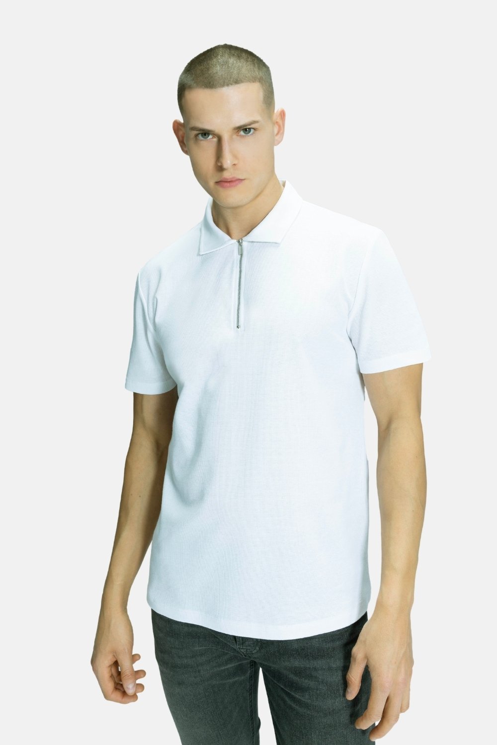 Blinky London-Textured Fermuarlı Polo Yaka T-shirt-T-Shirts-1-fleurdirect.live