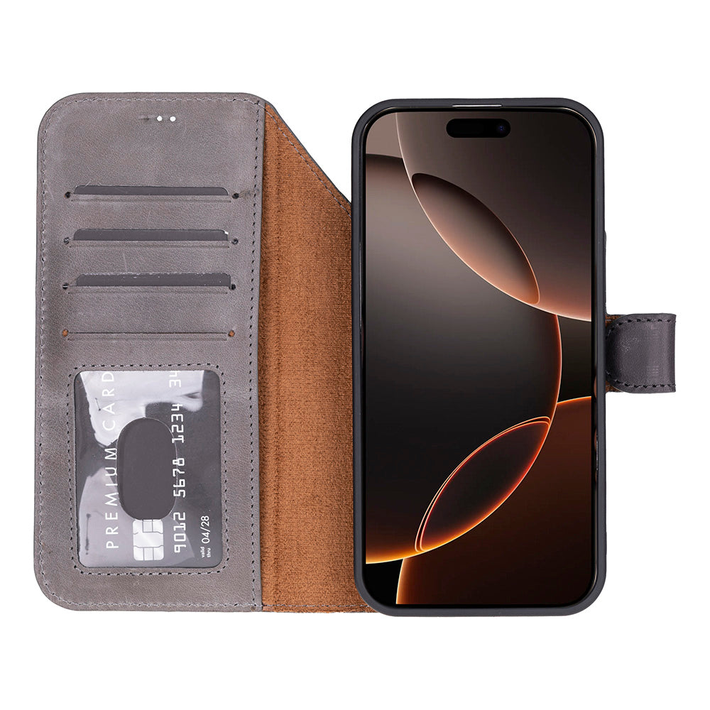 Bloominbag-Bloom Case Magic Wallet Ash Gray Apple I Phone 17 Pro (6.3") Hakiki Deri çıkarılabilir Cüzdanlı Telefon Kılıfı-5-fleurdirect.live