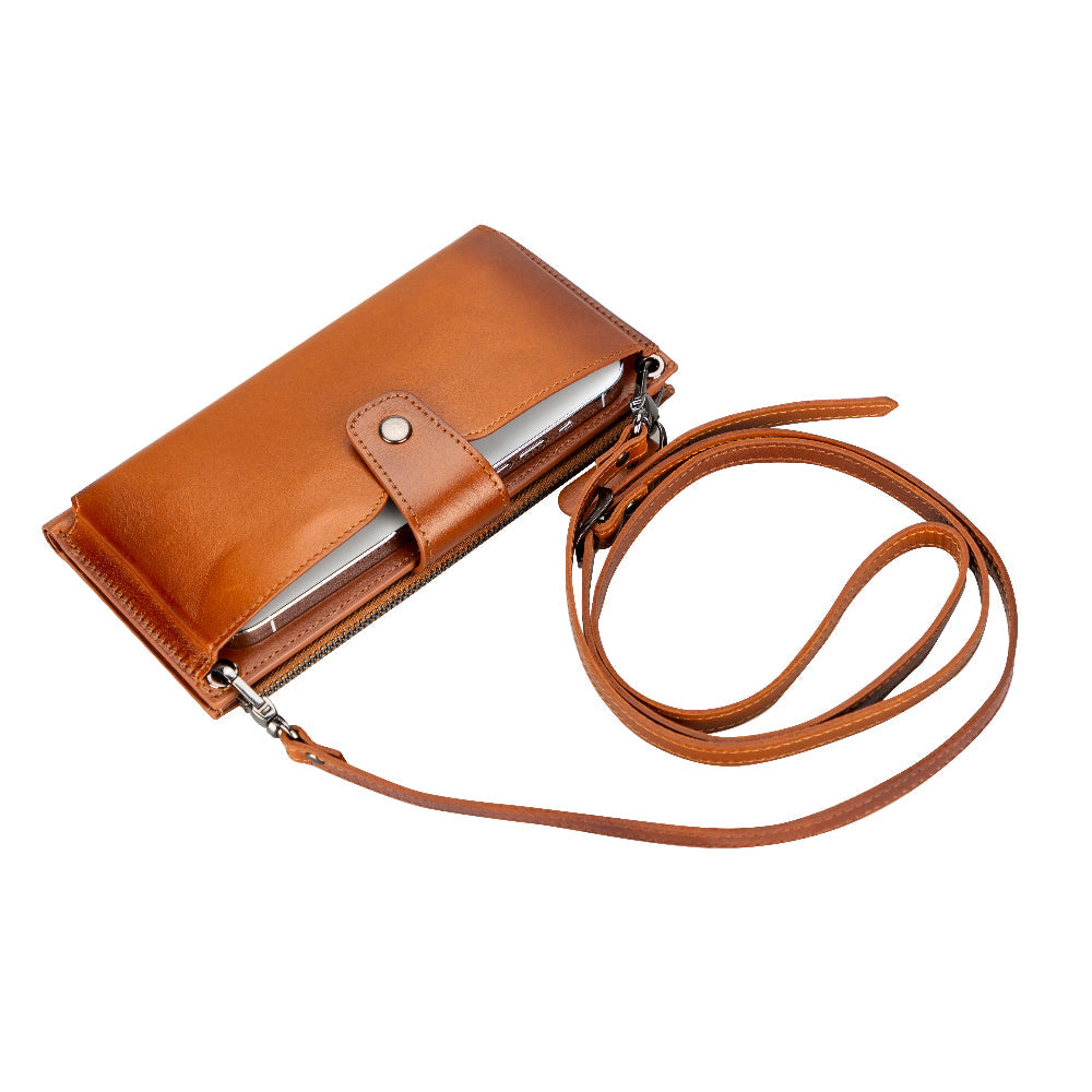 Bloominbag-Lozan Strap Cognac Tan Gerçek Deri çapraz Askılı Cüzdan çanta-1-fleurdirect.live