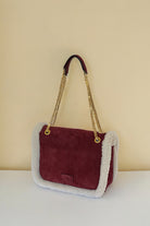 Bloomsbury-Les Alpes Bordo Shearling Süet Çanta-El Çantası-5-fleurdirect.live