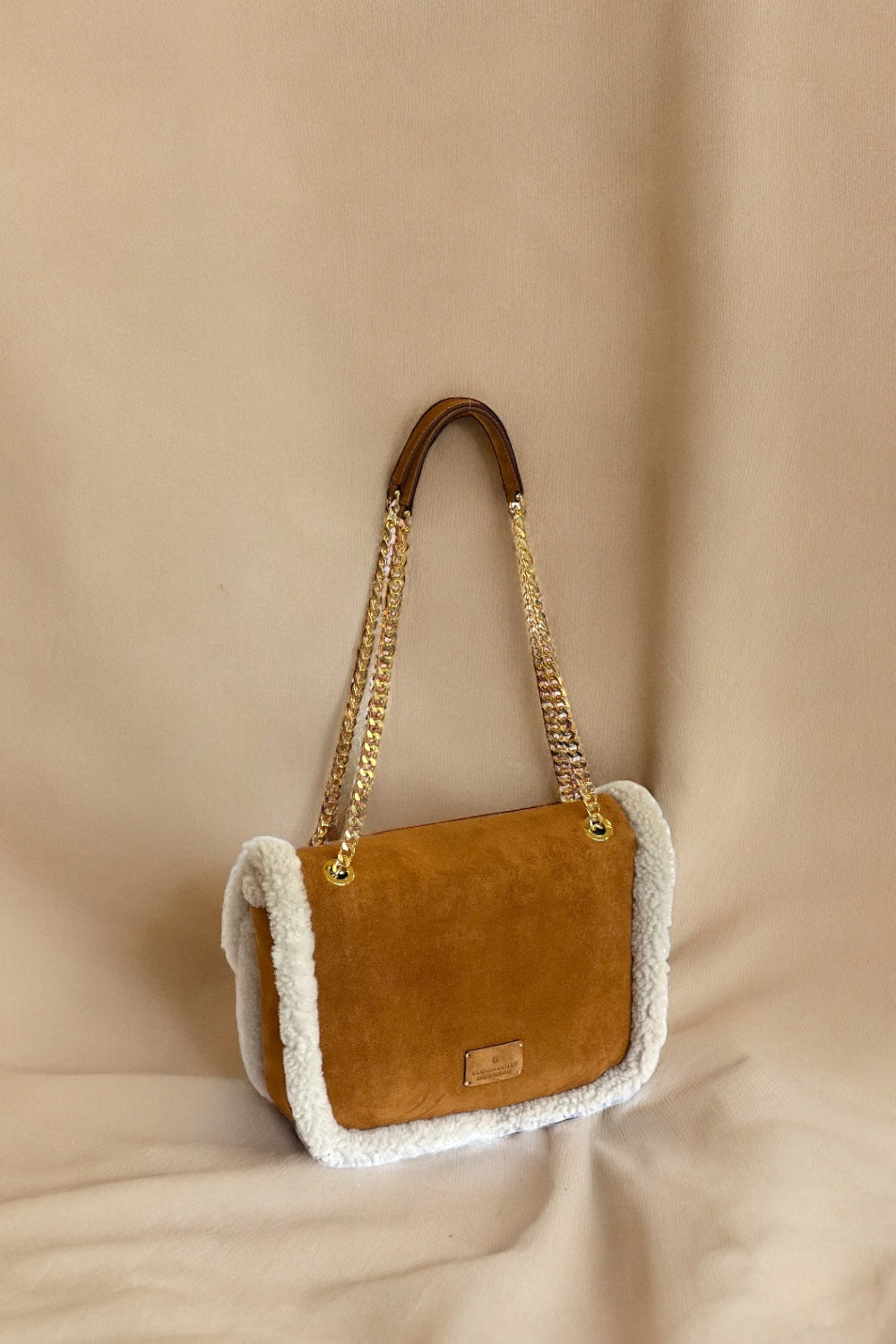 Bloomsbury-Les Alpes Taba Shearling Süet Çanta-El Çantası-6-fleurdirect.live