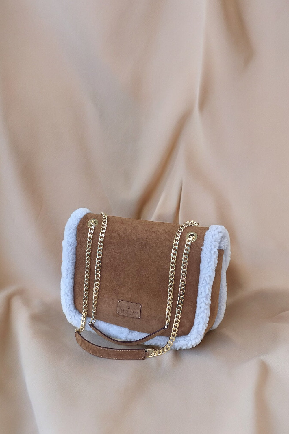 Bloomsbury-Les Alpes Taba Shearling Süet Çanta-El Çantası-7-fleurdirect.live