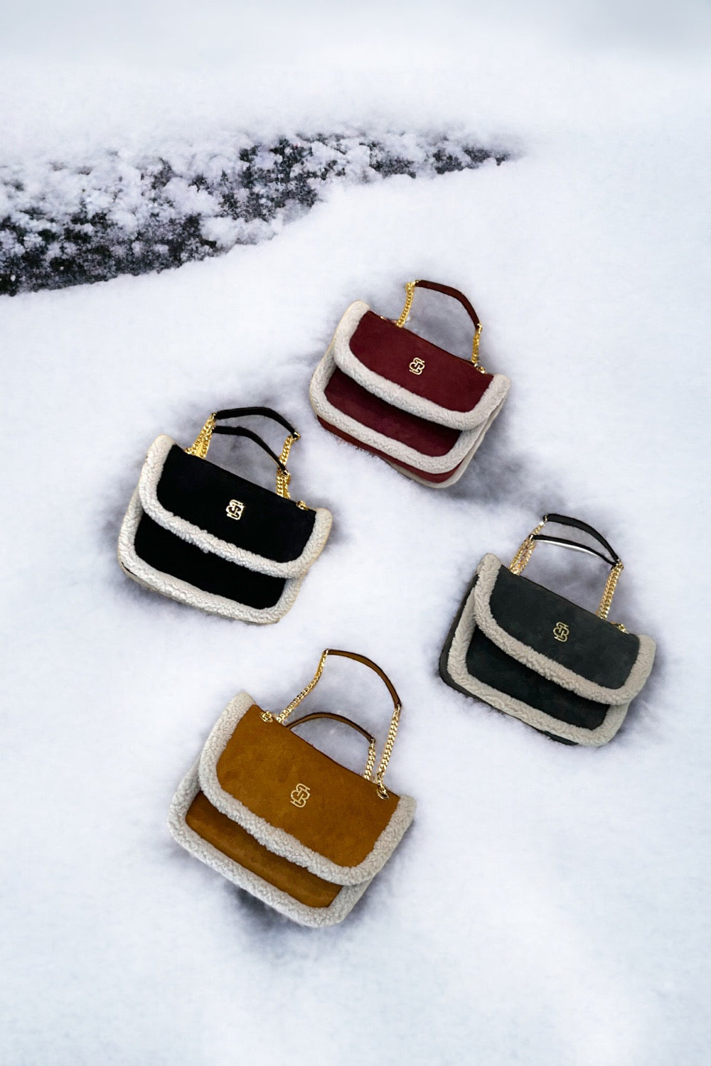 Bloomsbury-Les Alpes Taba Shearling Süet Çanta-El Çantası-8-fleurdirect.live