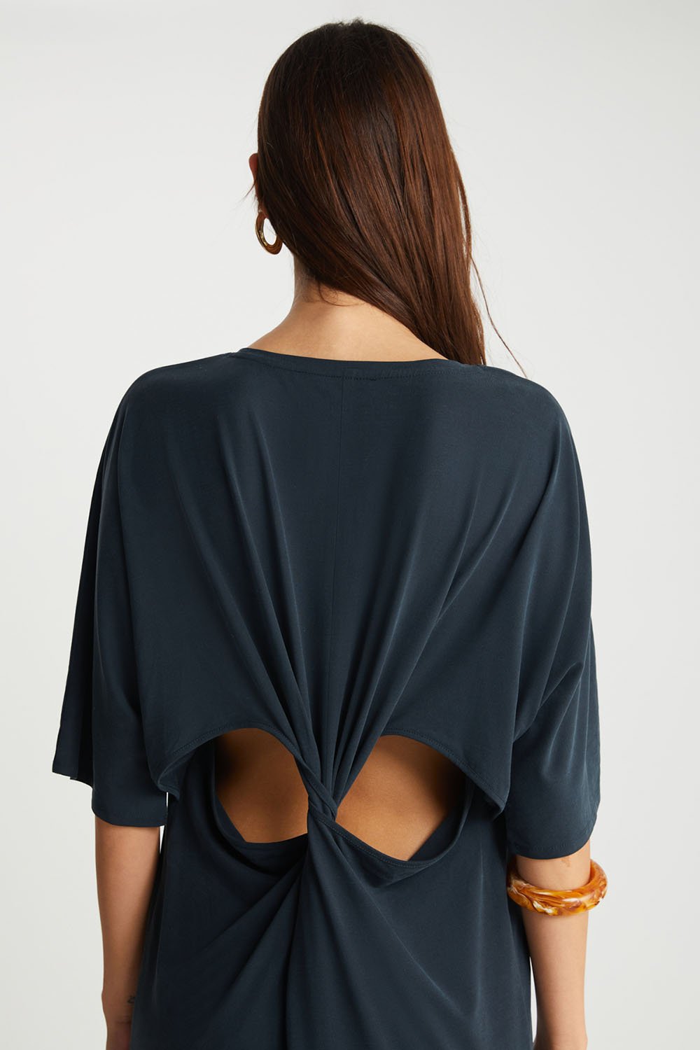 Boneqa Barcelona-Arka Detaylı Siyah Cupro Elbise-Elbise-4-fleurdirect.live
