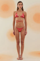 Bonesta-Escalante Shiny Crimson Red Halka Aksesuarlı Üçgen Bikini Takımı-Bikini & Mayo-1-fleurdirect.live