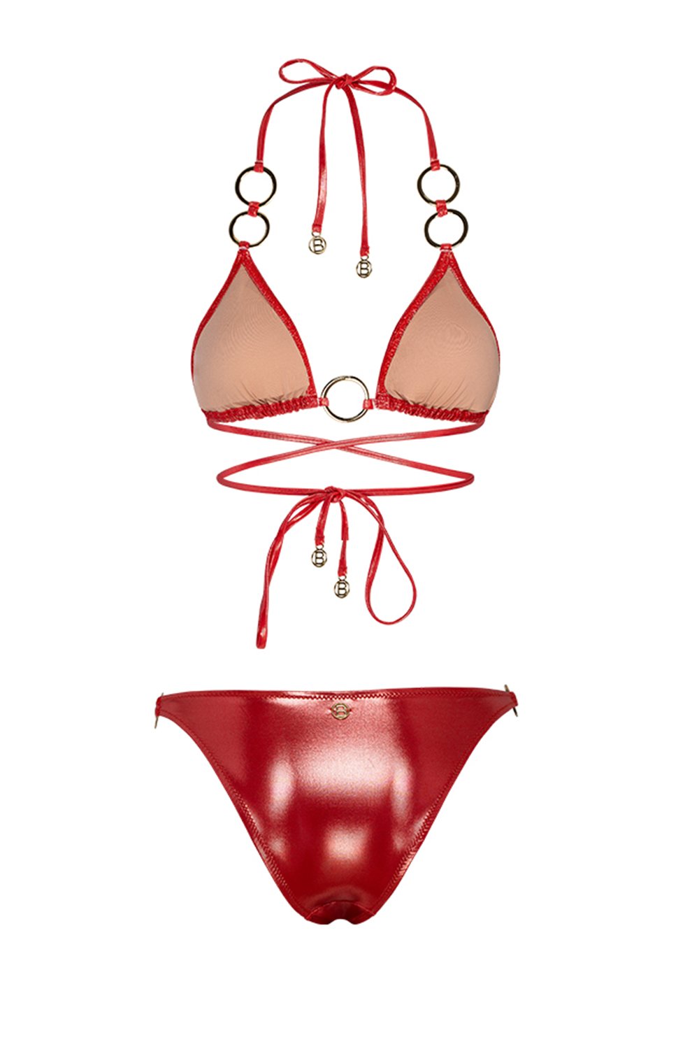 Bonesta-Escalante Shiny Crimson Red Halka Aksesuarlı Üçgen Bikini Takımı-Bikini & Mayo-5-fleurdirect.live