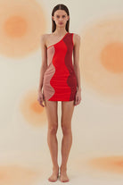 Bonesta-Meska Beige, Scarlet Red And Burgundy Terry Tek Omuz-Elbise-1-fleurdirect.live
