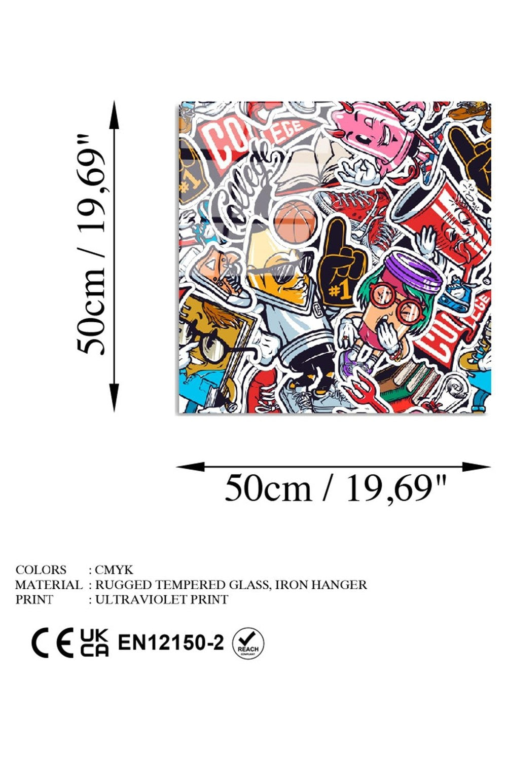 Uv Baskılı Cam Duvar Tablosu, Kare - 50x50 Cm - 6