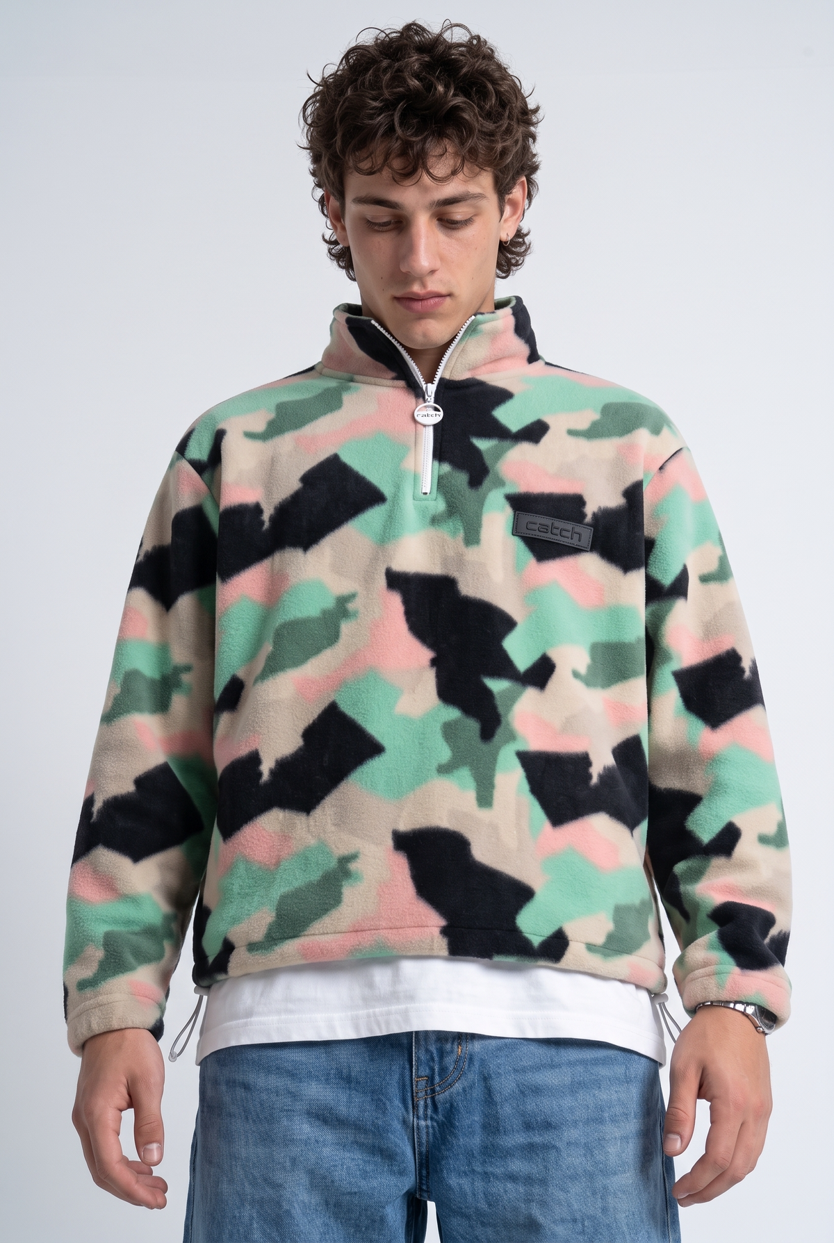 Fermuarlı Beli Büzgülü Oversize Polar Sweatshirt