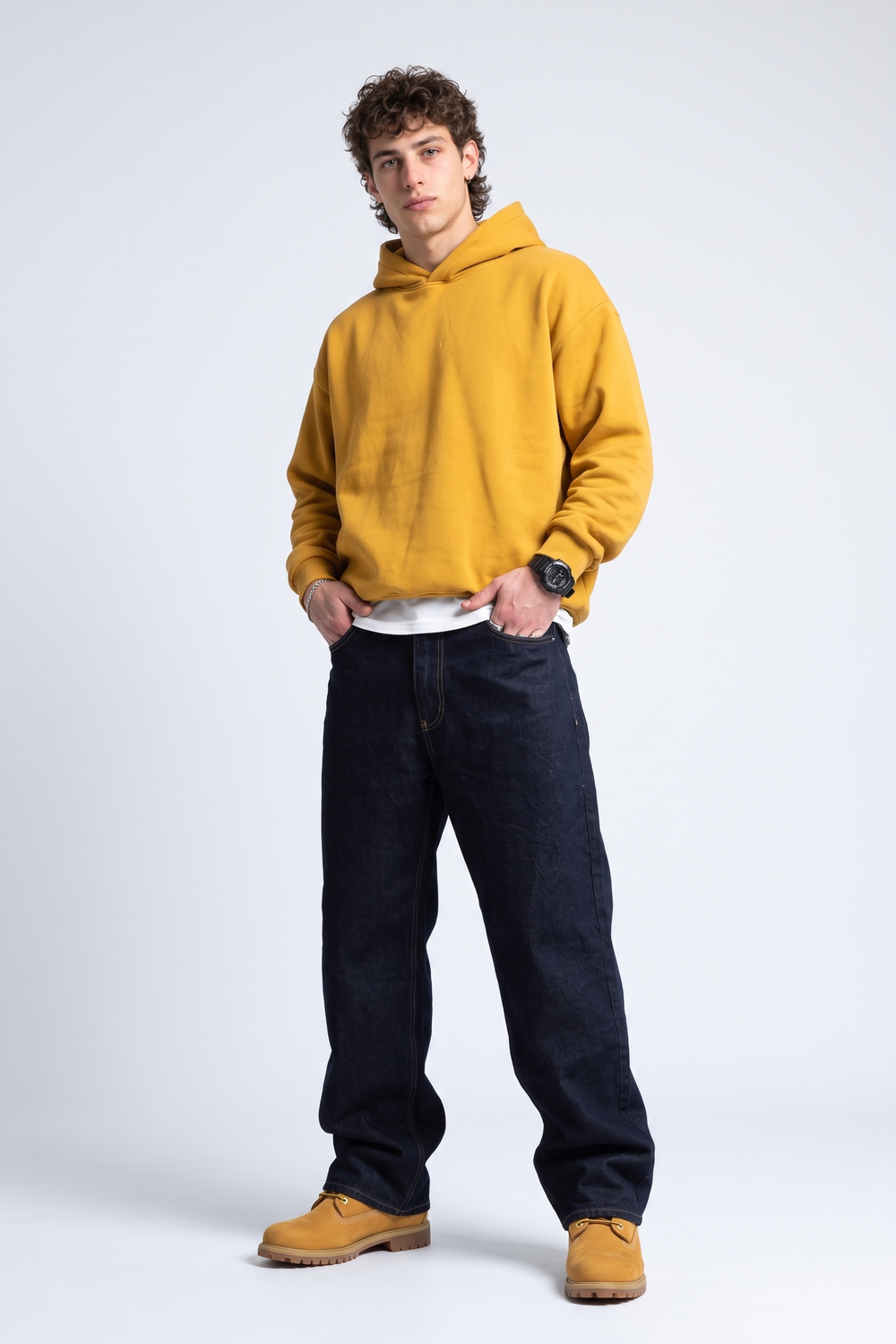 Kontrast Dikişli Baggy Jean Pantolon