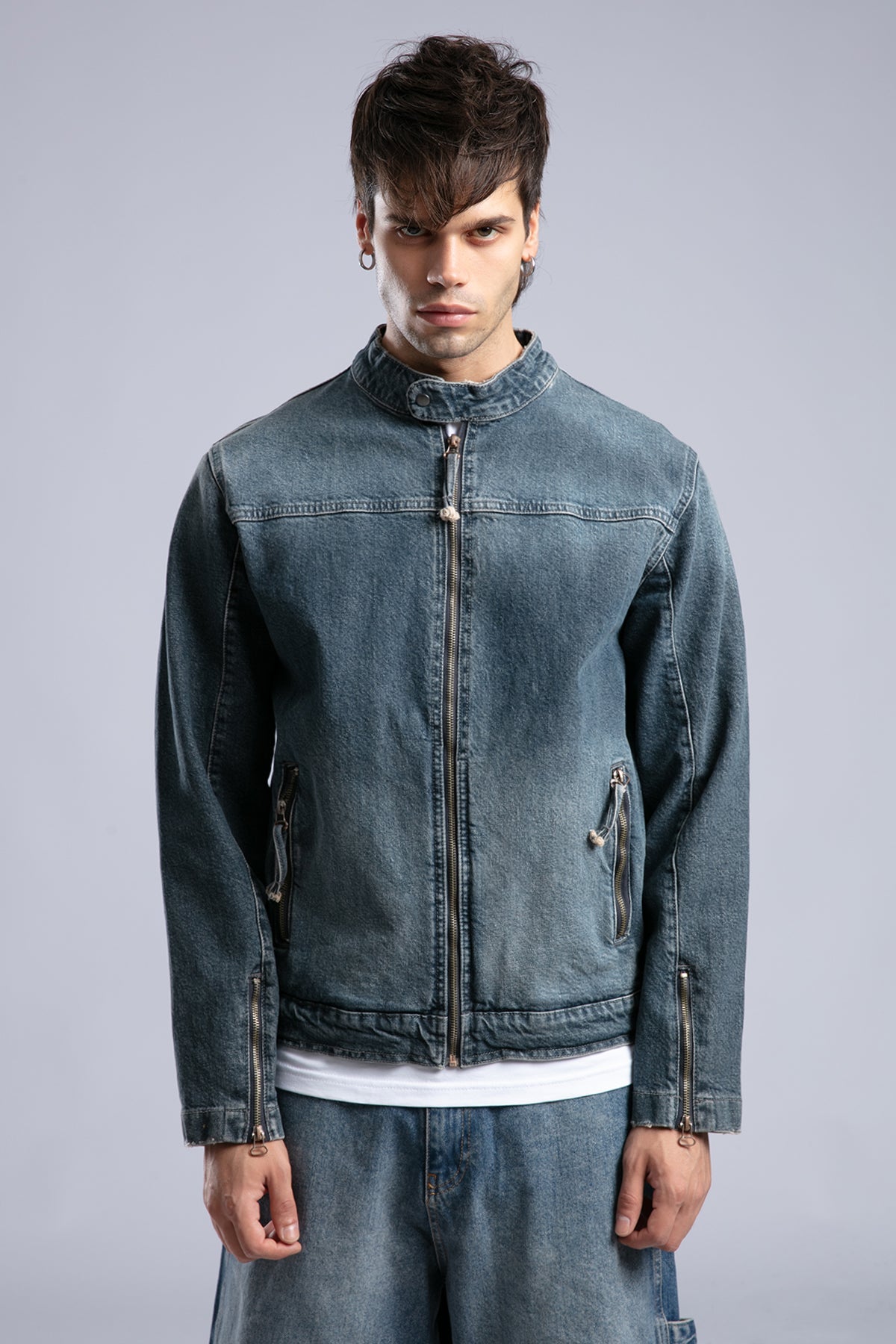 Catch-Nakış Detaylı Biker Form Denim Ceket-Ceket-5-fleurdirect.live