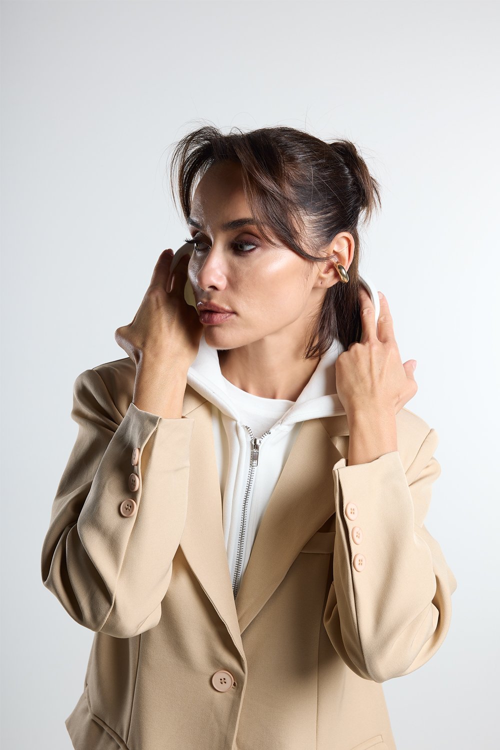 Christina's Storm-Beige Double Layer Blazer-Ceket-4-fleurdirect.live