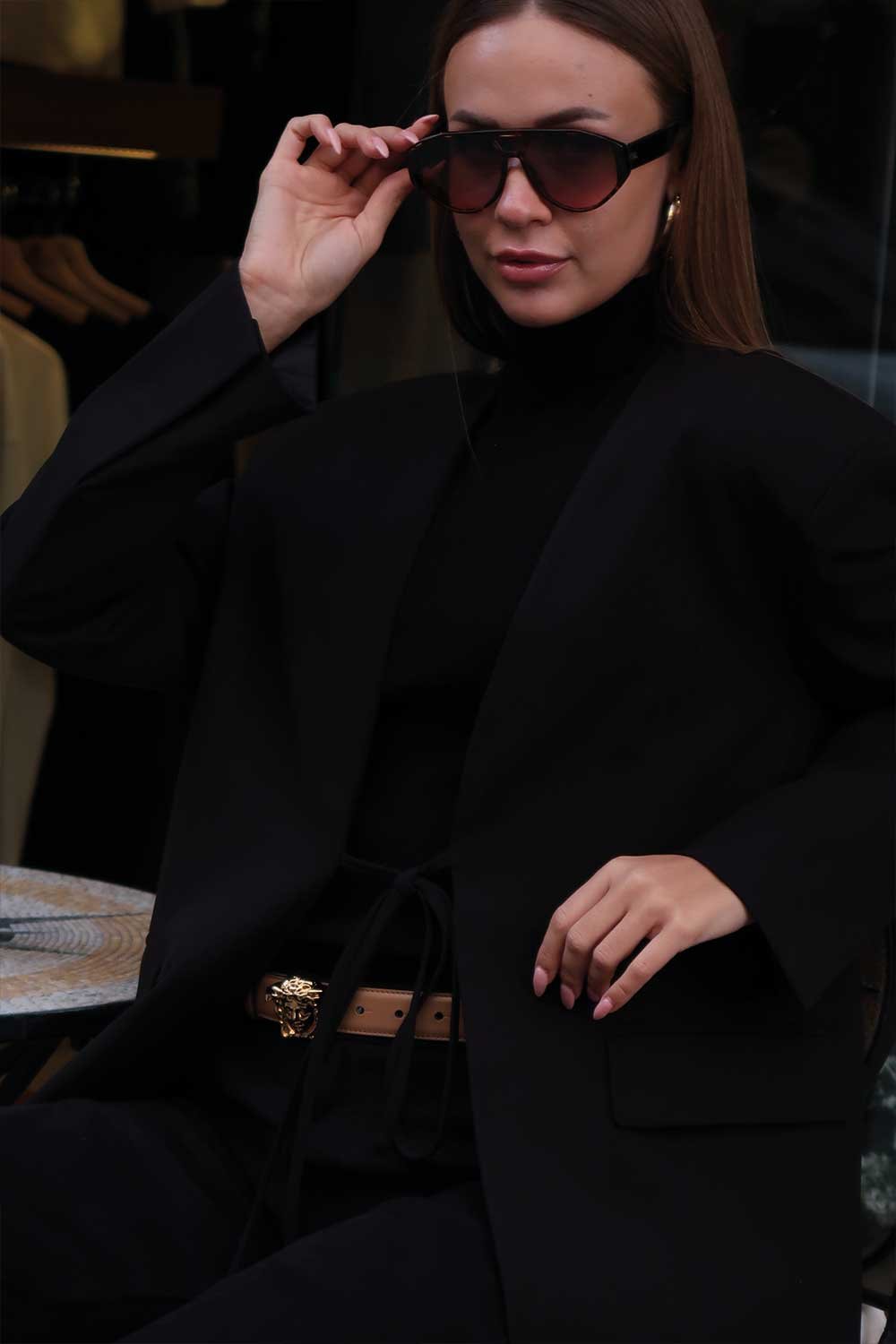 Christina's Storm-Black Laced Oversize Blazer-Ceket-1-fleurdirect.live