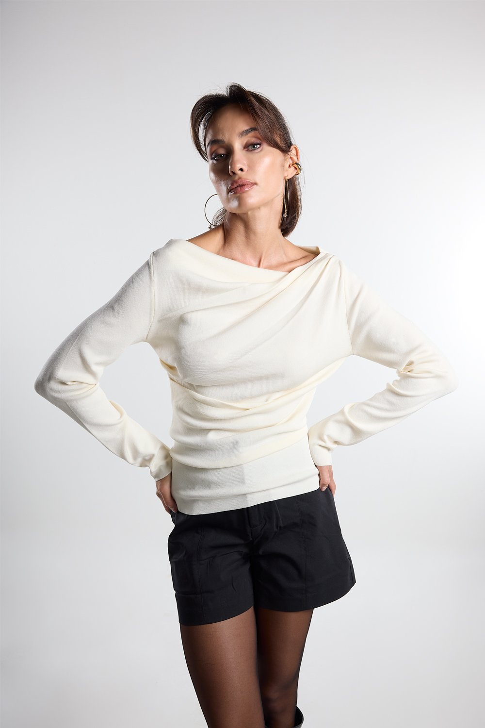 Christina's Storm-Cream Draped Light Weight Top-T-Shirts-1-fleurdirect.live