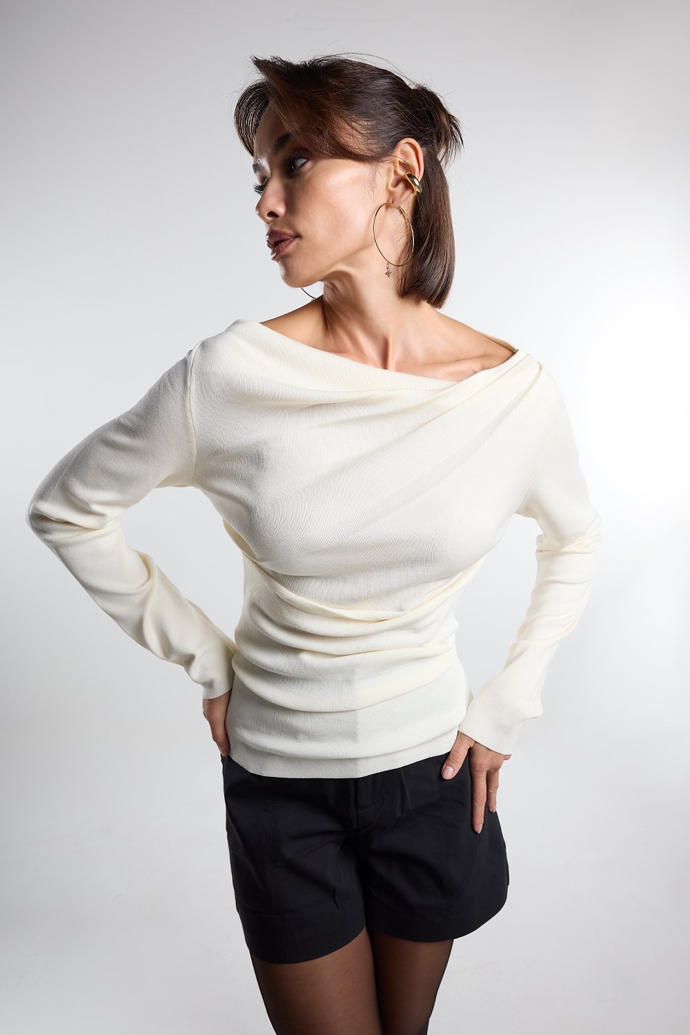 Christina's Storm-Cream Draped Light Weight Top-T-Shirts-2-fleurdirect.live