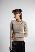Christina's Storm-Taupe Draped Light Weight Top-T-Shirts-1-fleurdirect.live