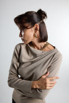 Christina's Storm-Taupe Draped Light Weight Top-T-Shirts-3-fleurdirect.live