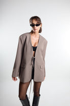 Christina's Storm-Taupe Laced Oversize Blazer-Ceket-1-fleurdirect.live