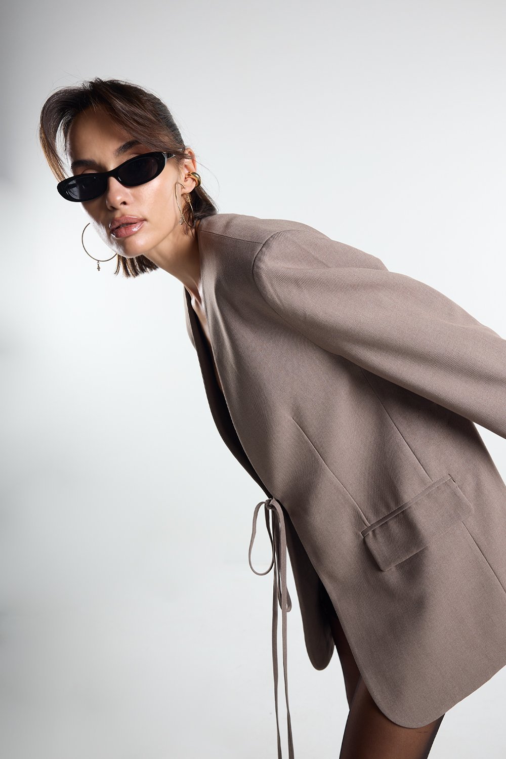 Christina's Storm-Taupe Laced Oversize Blazer-Ceket-4-fleurdirect.live